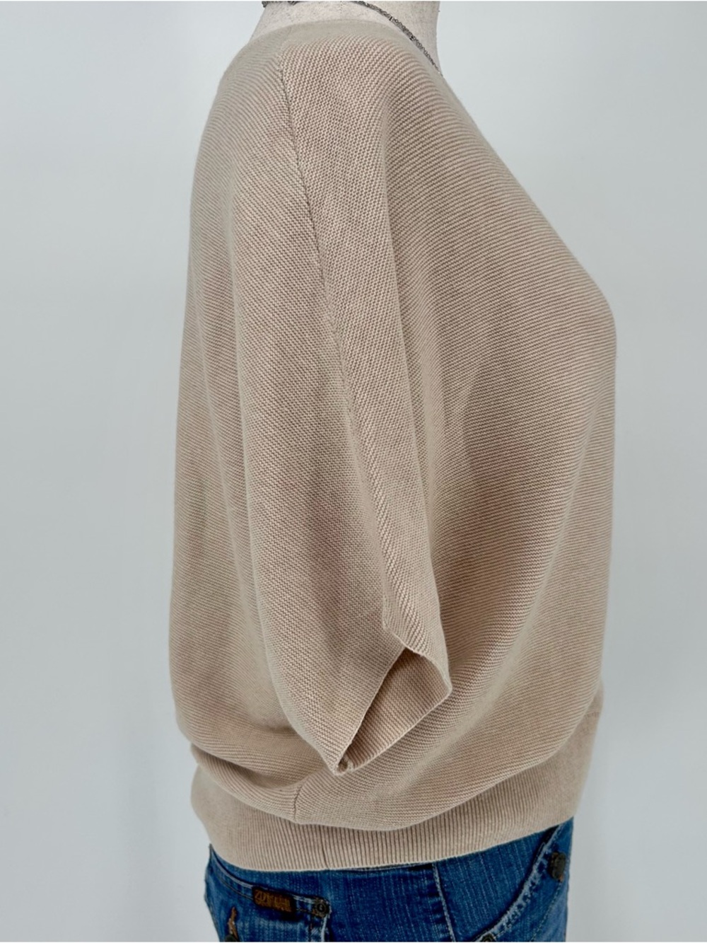 Quince Beige Knit Top Medium Minimalist Soft Neutral Capsule Sweater Tee - Picture 3 of 6